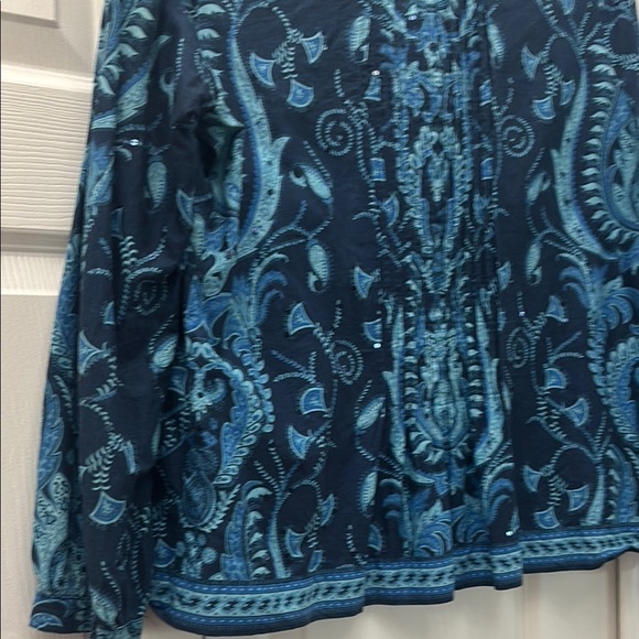 Talbots vintage Petite Blue Paisley Relaxed Graphic Blouse - Picture 8 of 13
